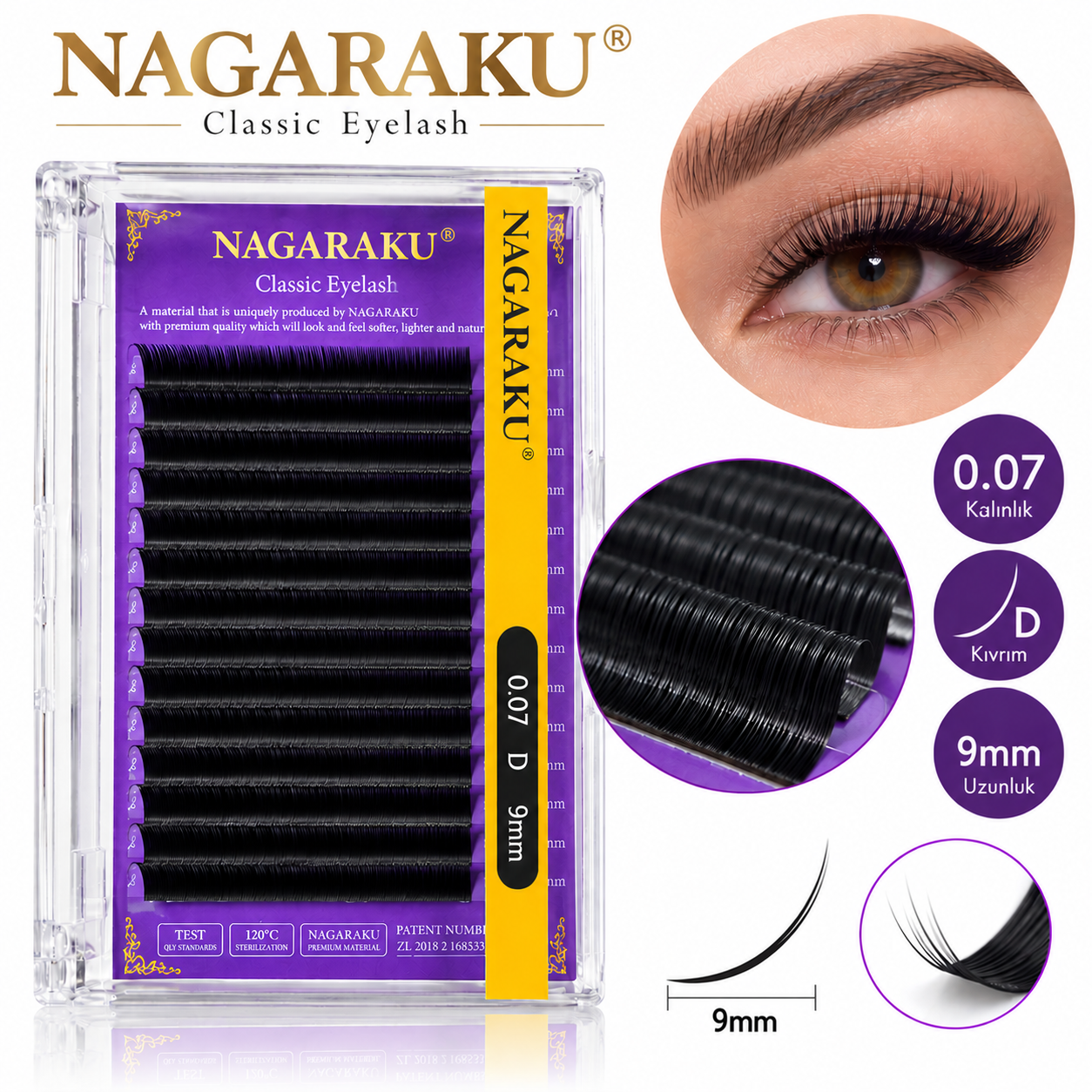 Nagaraku Klasik İpek Kirpik 0.07 Kalınlık D Kıvrım 9 mm
