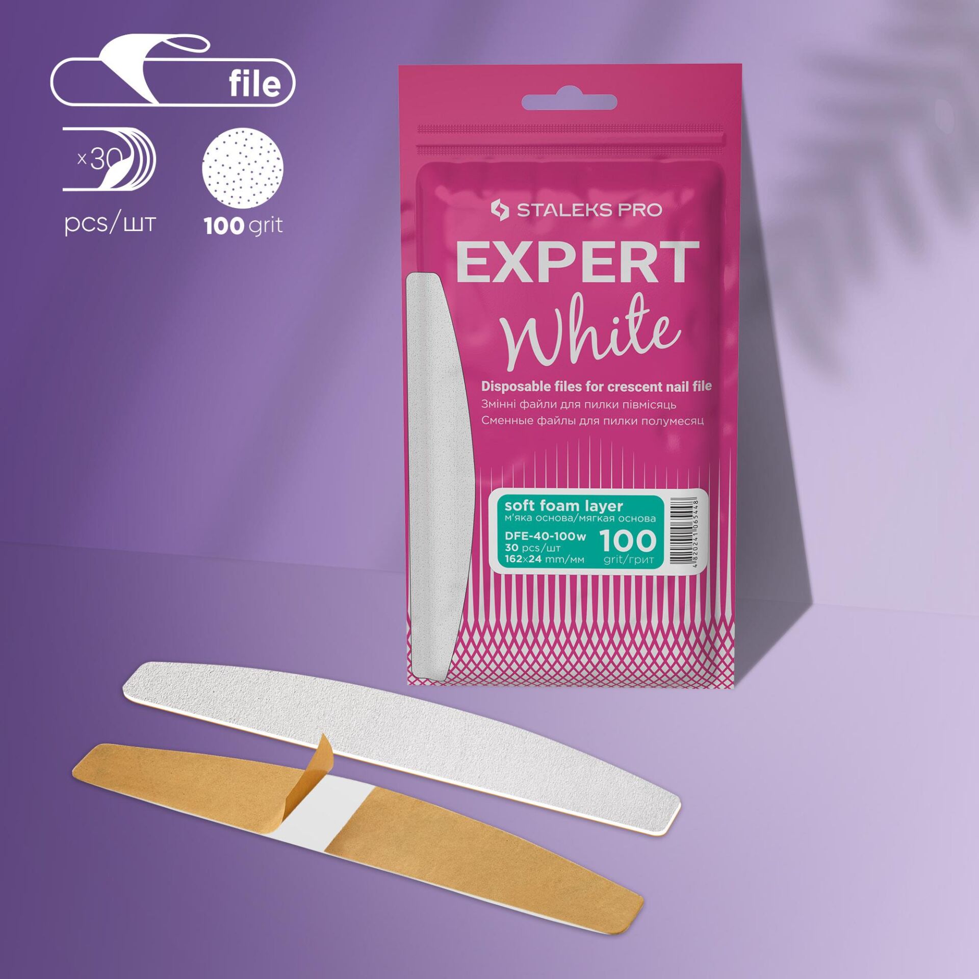 Expert 40 Yarım Ay Törpü İçin Yedek Papmam Yumuşak Tabanlı Beyaz Törpüler, 100 Grit (30 Adet)