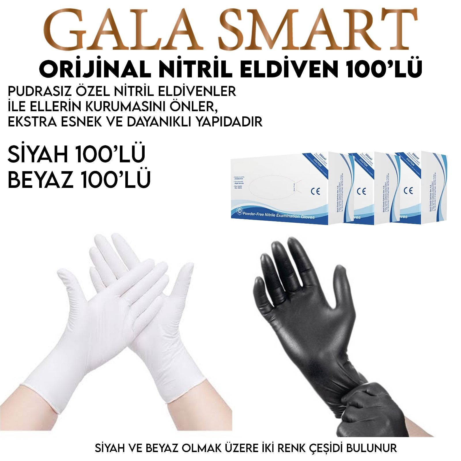 Beyaz Nitril Eldiven S Beden 100'Lü Paket