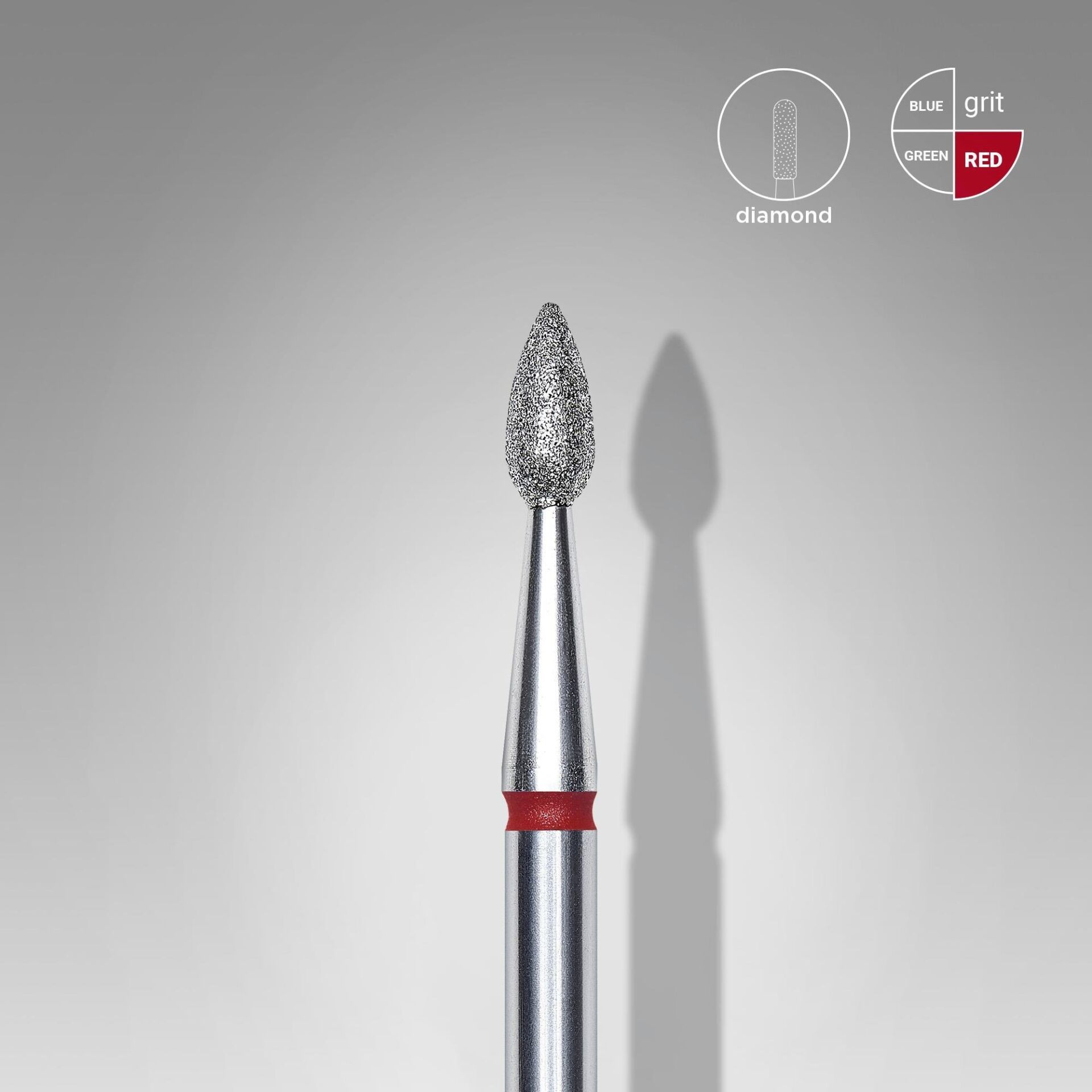 Elmas Damla Küre Freze, Kırmızı, Çap 2,3 Mm, Çalışma Kısmı 5 Mm