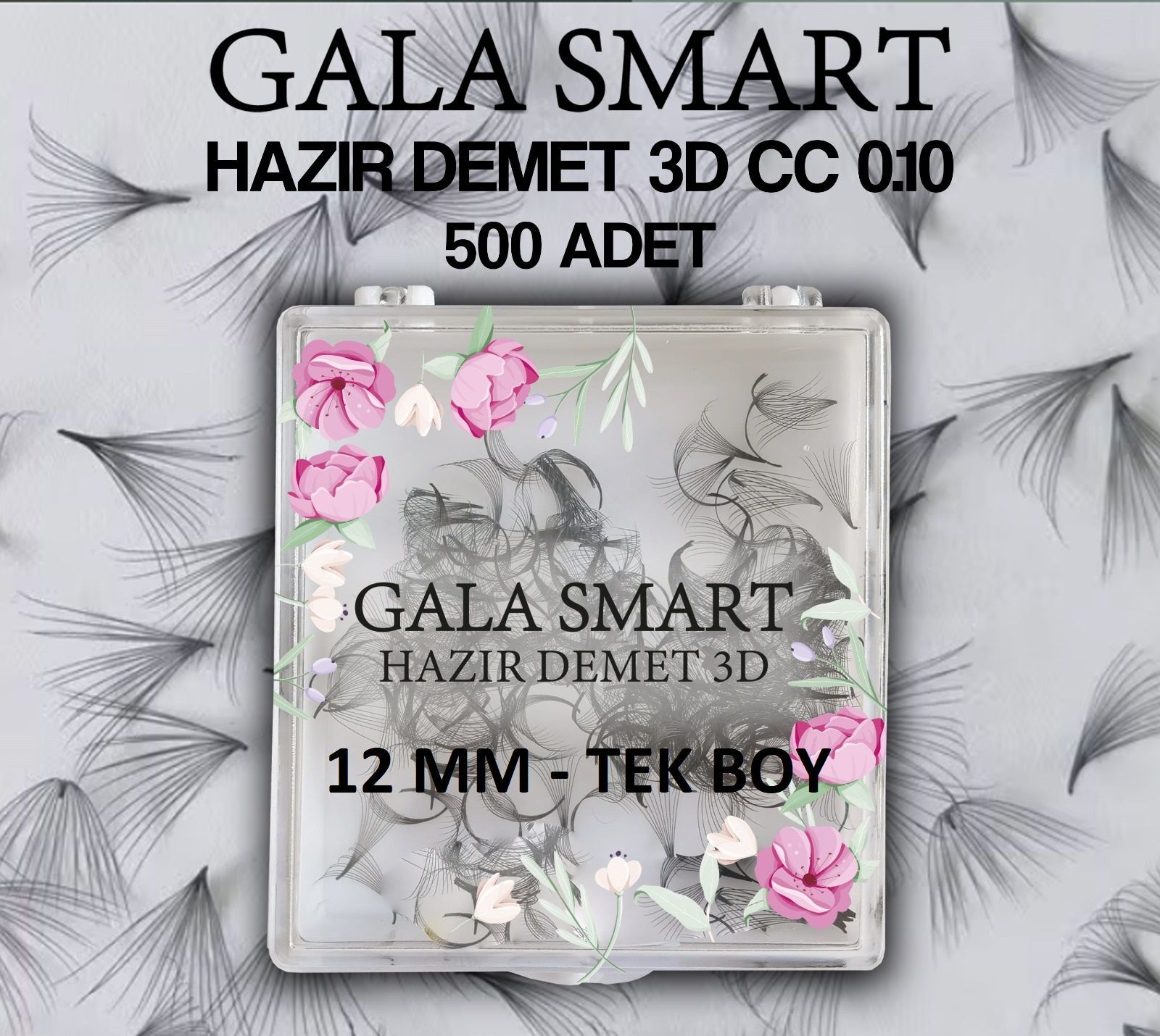 3D Hazır Demet İpek Kirpik  0.10 Cc  12Mm Tek Boy  500'Lü Kutu