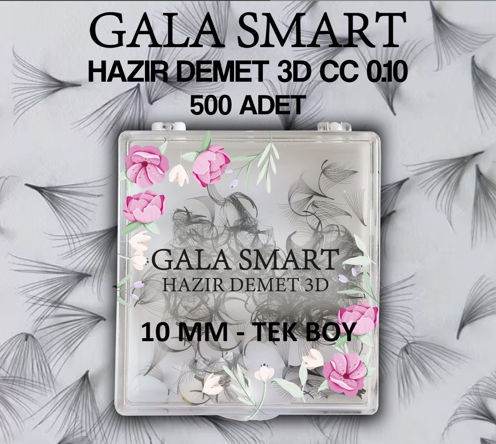 3D Hazır Demet İpek Kirpik 0.10 Cc 10Mm Tek Boy - 500'Lü Kutu