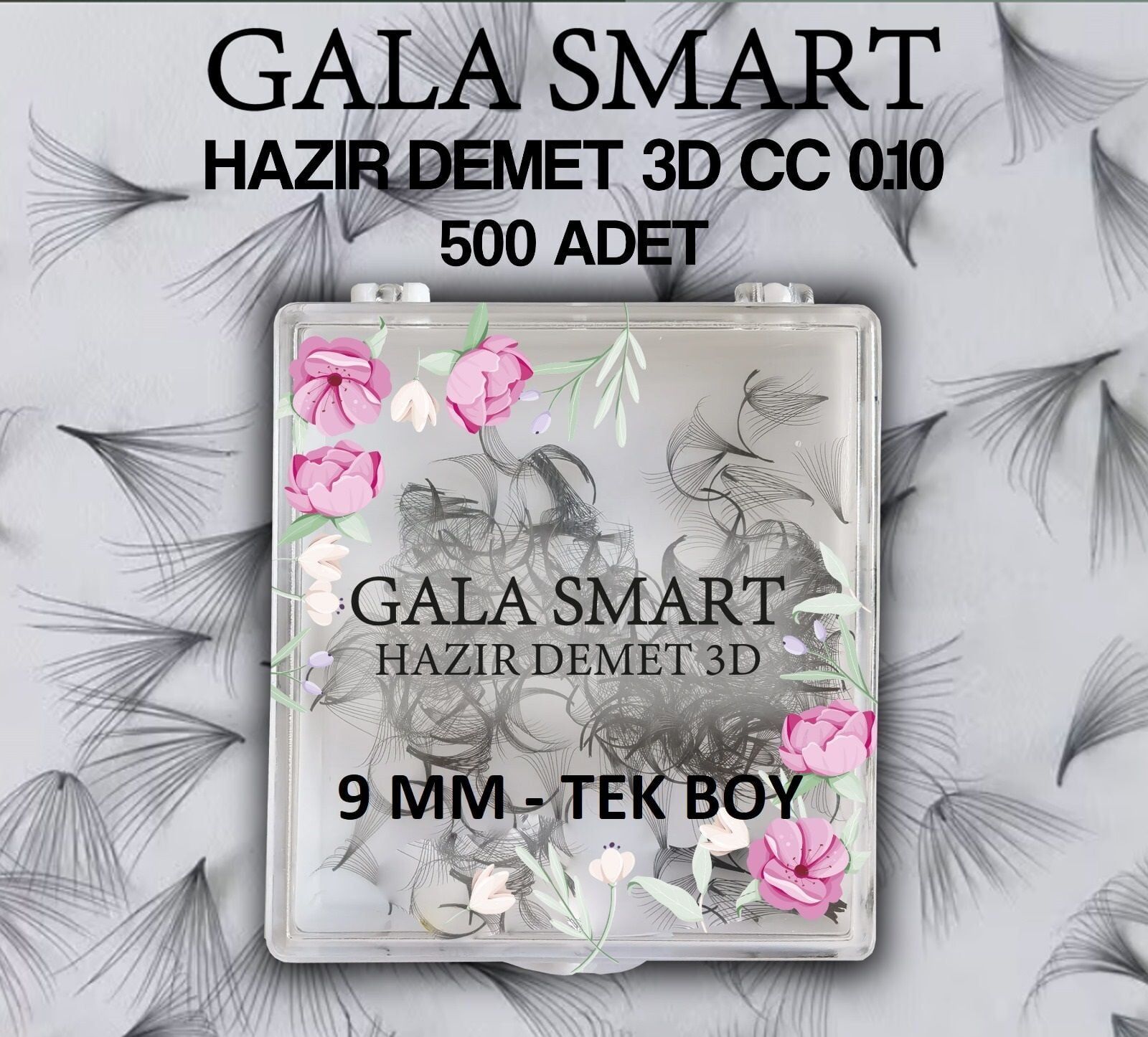 3D Hazır Demet İpek Kirpik 0.10 Cc  9Mm Tek Boy 500'Lü Kutu