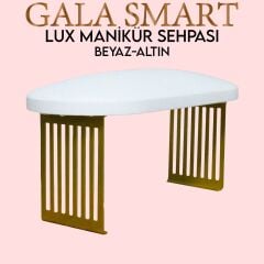 Manikür Sehpası Metal Ayaklı Yeni Model - Beyaz&Altın