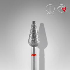 Elmas Yuvarlanmış Armut Freze, Kırmızı, Çap 5 Mm, Çalışma Kısmı 12 Mm