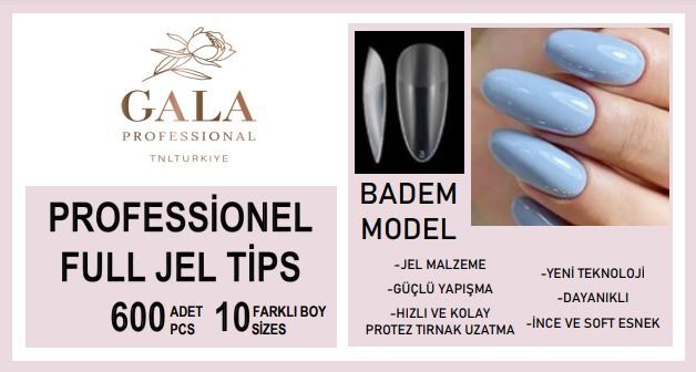 Soft Jel Tips 600'lü - Badem Model - Şeffaf