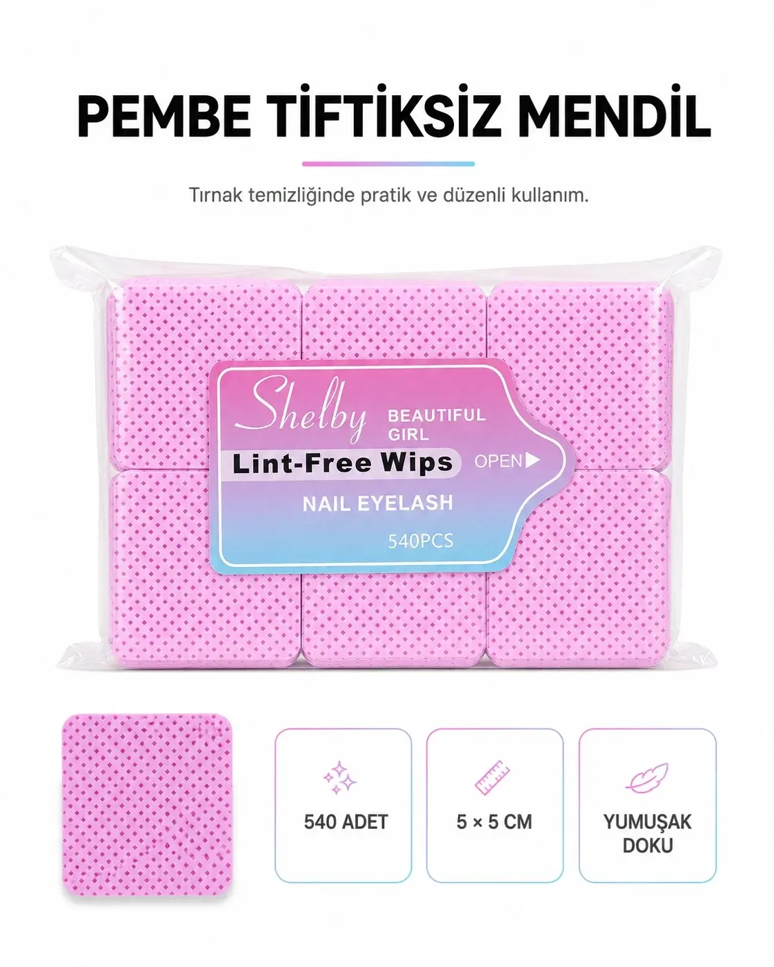 SHELBY PEMBE DELİKLİ TİFTİKSİZ 540 ADET MENDİL