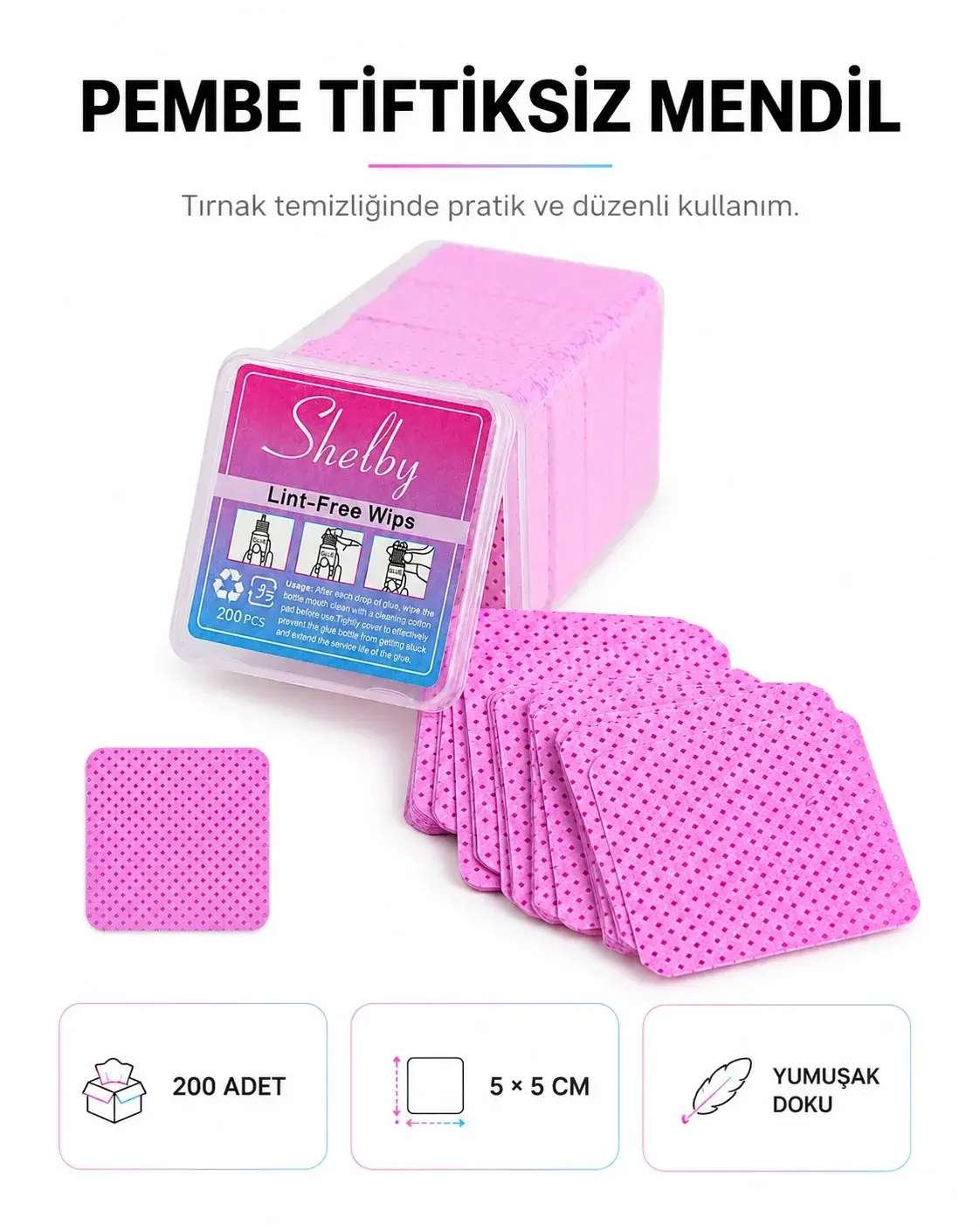 SHELBY PEMBE DELİKLİ TİFTİKSİZ 200 ADET MENDİL