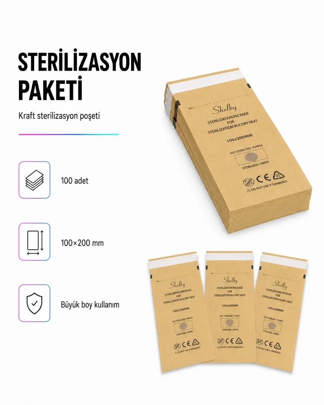ŞHELBY 100'LÜK STERİLİZASYON PAKETİ