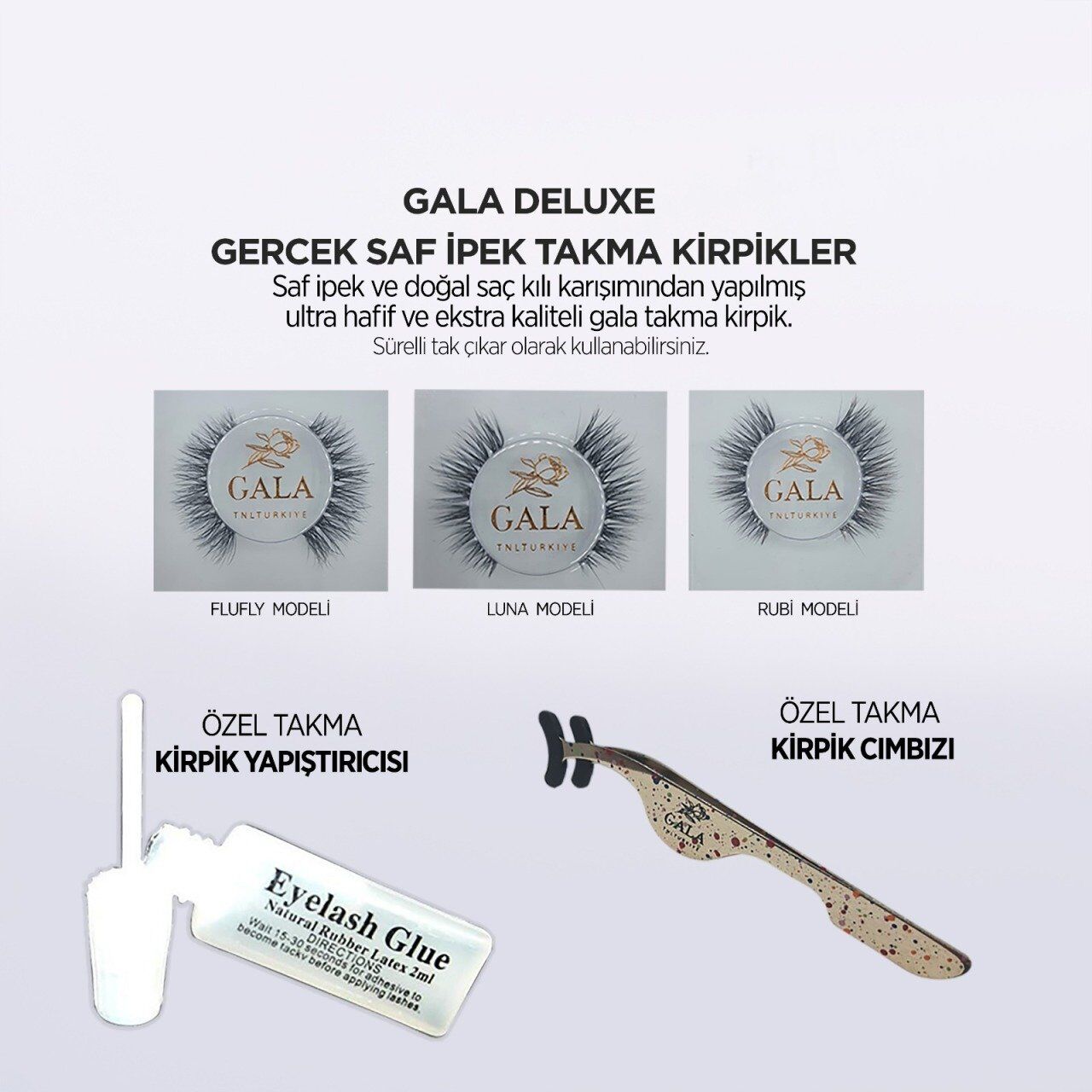 Gala Delux Saf İpek Takma Kirpik Takım Rubi